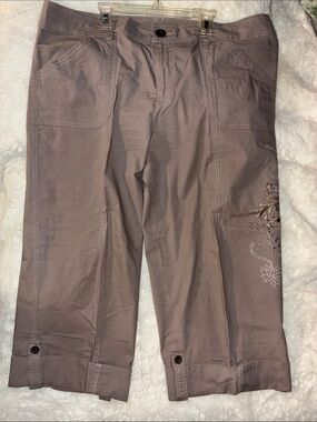 Style & Co. Taupe Cropped Embroidered Utility Pants